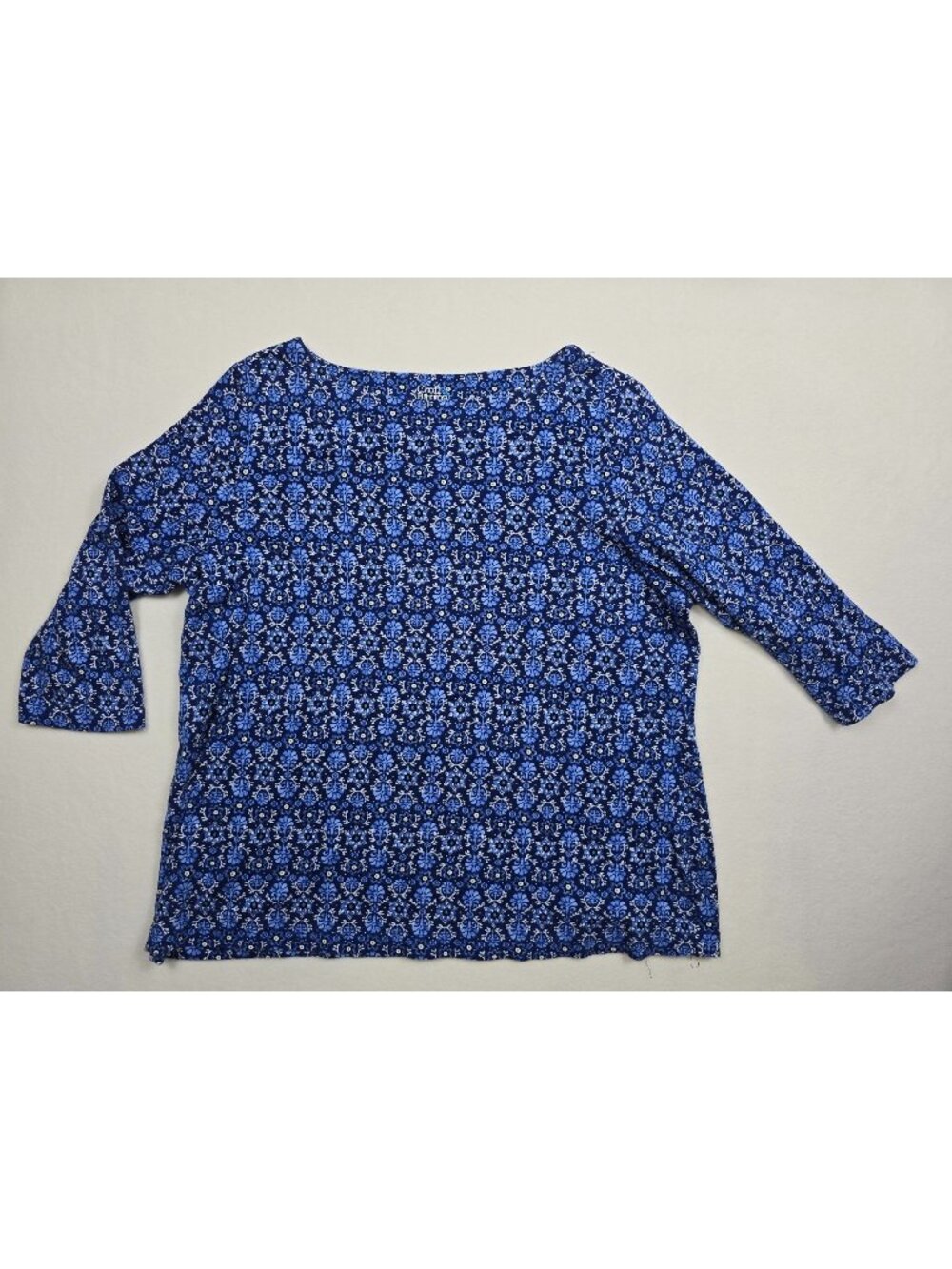 Womens Croft & Barrow 3/4 Sleeve Floral Top 0X Blue Patterned